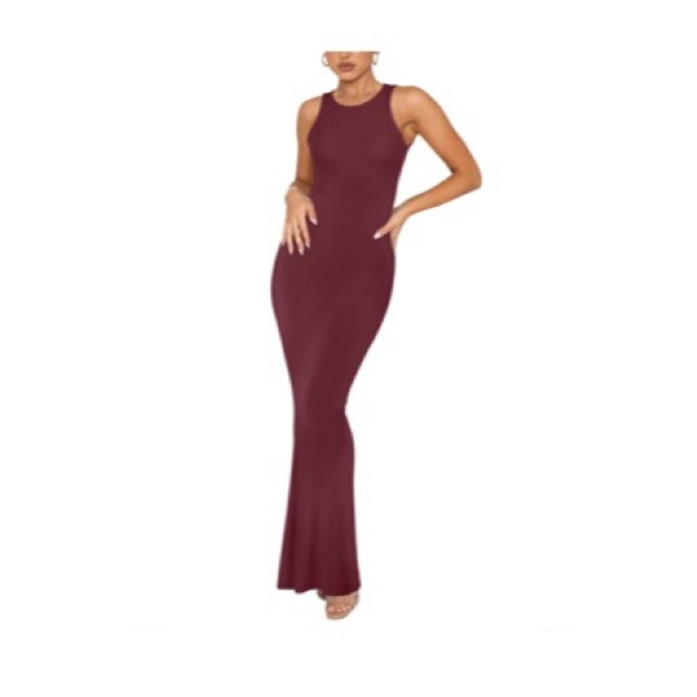 ReoRia Red Halter Maxi Dress Bodycon Style